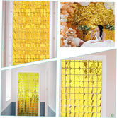 Nessiworld Extra Metalized Gold Color Disco Rectangle Cut Door Curtain Decoration 1x2 Meters